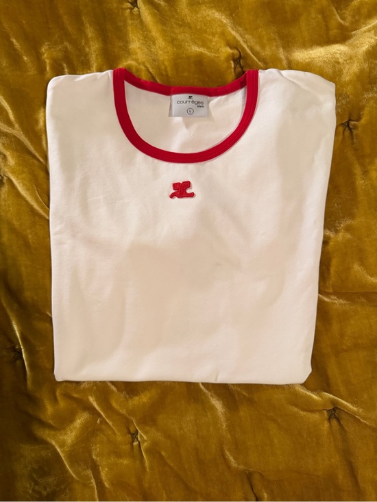 Courreges Tops - Courreges women’s  White T-Shirt with red  Trim and Embroidered Accent